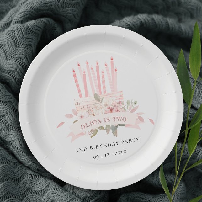 Soft Blush Floral Cake Candles Any Age Birthday Paper Plate (Creator Uploaded)