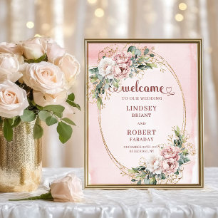 Soft Blush Floral Eucalyptus Wedding Welcome Sign