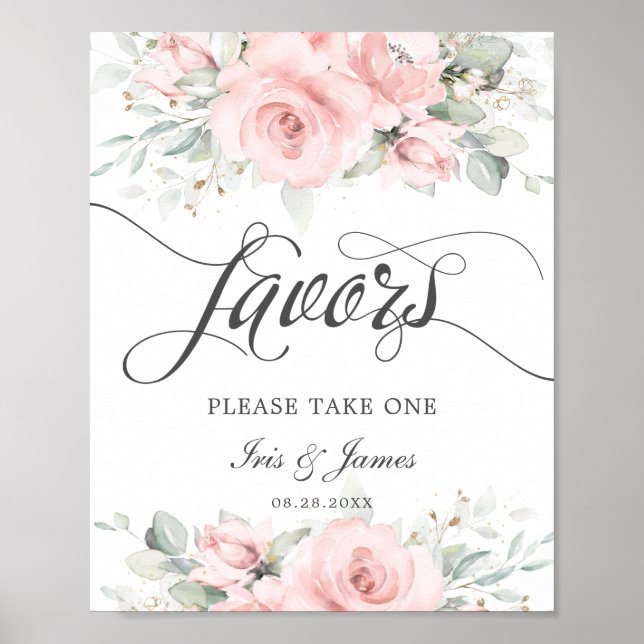 Soft Blush Floral Greenery Wedding Favour Sign (Front)