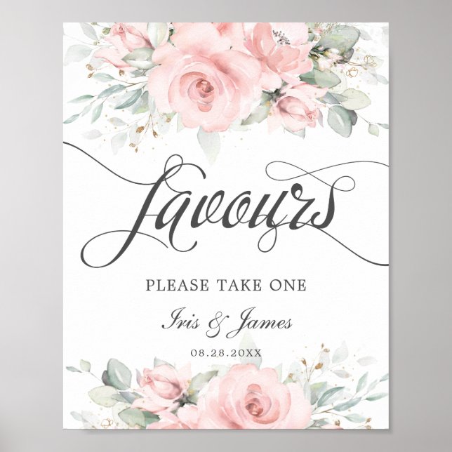 Soft Blush Floral Greenery Wedding Favours Sign (Front)
