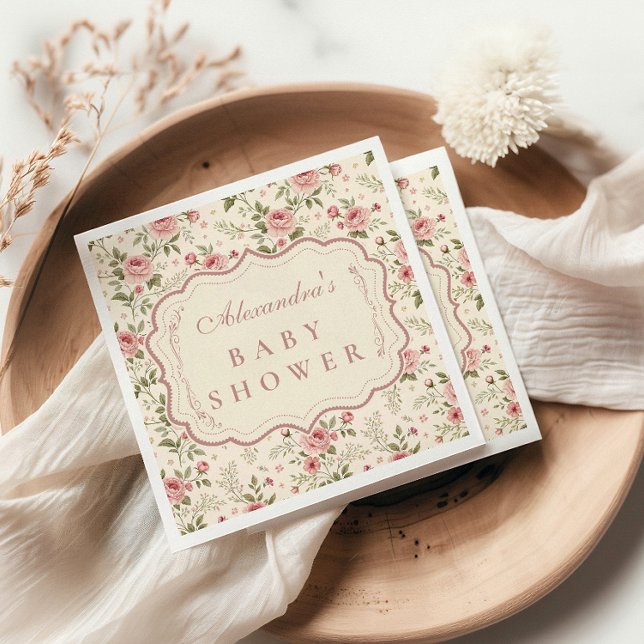 Soft Blush Floral Heirloom Baby Shower Napkin (Creator Uploaded)