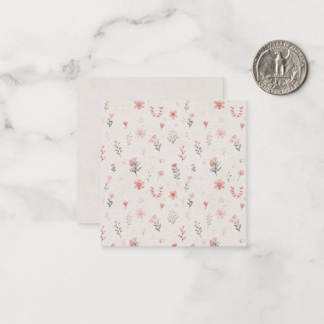 Soft Blush Floral Pattern Flat Note Card (Front/Back In Situ)