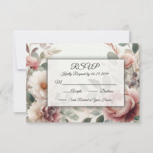 Soft Blush Floral Peony and Rose Serenade RSVP Card
