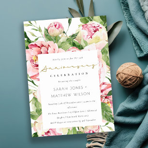 Soft Blush Floral Peony Any Year Anniversary Invitation