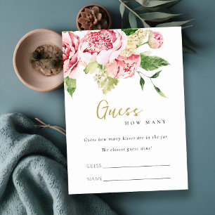 Soft Blush Floral Peony Guess How Many Kisses Card