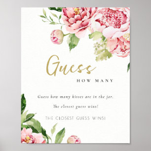 Soft Blush Floral Peony Guess How Many Kisses Poster