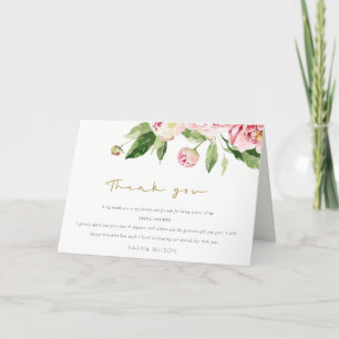 Soft Blush Floral Peony Watercolor Bridal Shower Thank You Card