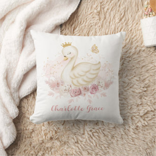 Soft Blush Floral Swan Princess Baby Girl Nursery Cushion