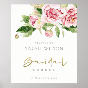 SOFT BLUSH FLORAL WATERCOLOR BRIDAL SHOWER WELCOME POSTER