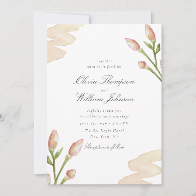 Soft Blush Floral Wedding Invitation Minimal (Front)