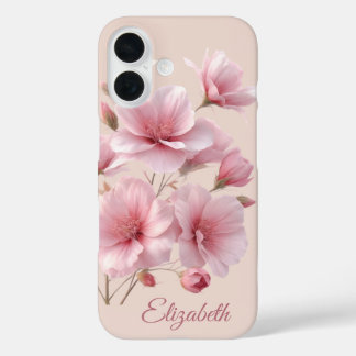 Soft Blush Flower Custom Name Floral  iPhone 16 Case
