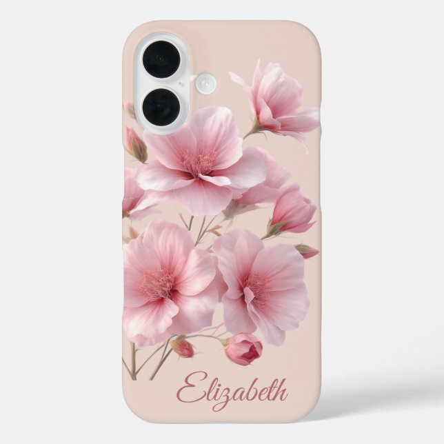 Soft Blush Flower Custom Name Floral  Case-Mate iPhone Case (Back)