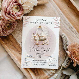 Soft Blush Gold Bassinet Baby Shower Invitation