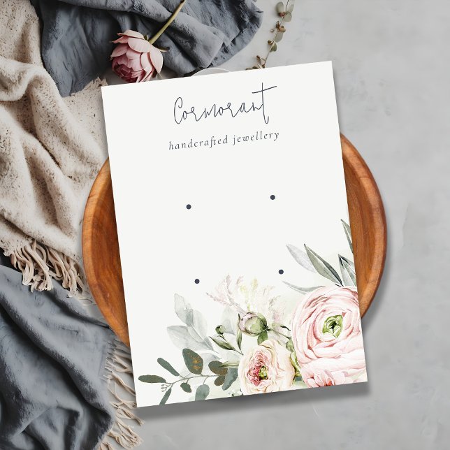 Soft Blush Green Peony Floral 2 Earring Holder Business Card (Creator Uploaded)