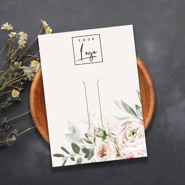 Soft Blush Green Peony Floral Logo Hairclip Holder Business Card (Creator Uploaded)