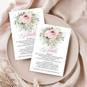 Soft Blush Greenery Wedding Details Card