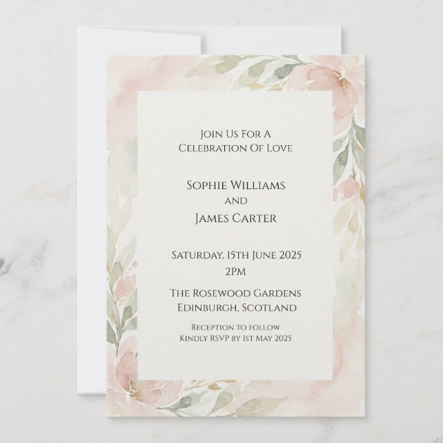 Soft Blush Greenery Wedding Invitation (Front)