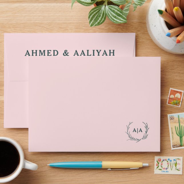 Soft Blush Islamic Muslim Wedding Envelope (Desk)