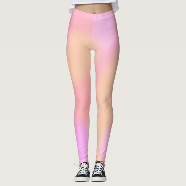 Soft Blush Light Pink Pale Peach Marble Print Leggings (Front)