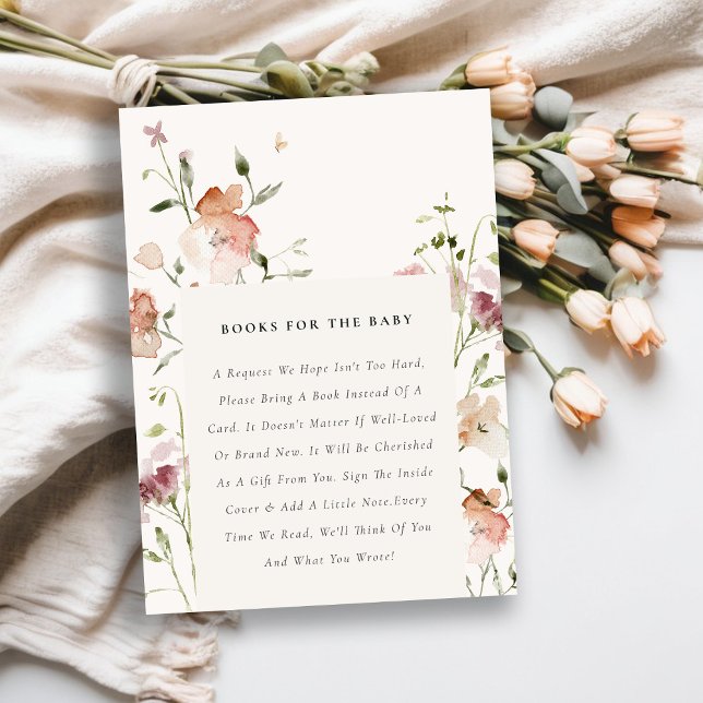 Soft Blush Meadow Floral Books For Baby Shower Enclosure Card (Creator Uploaded)