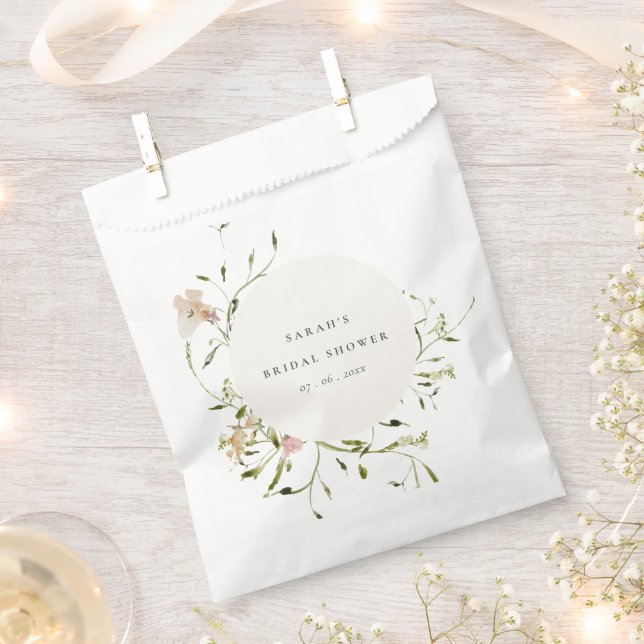 Soft Blush Meadow Floral Wreath Bridal Shower Favour Bag (Clipped)