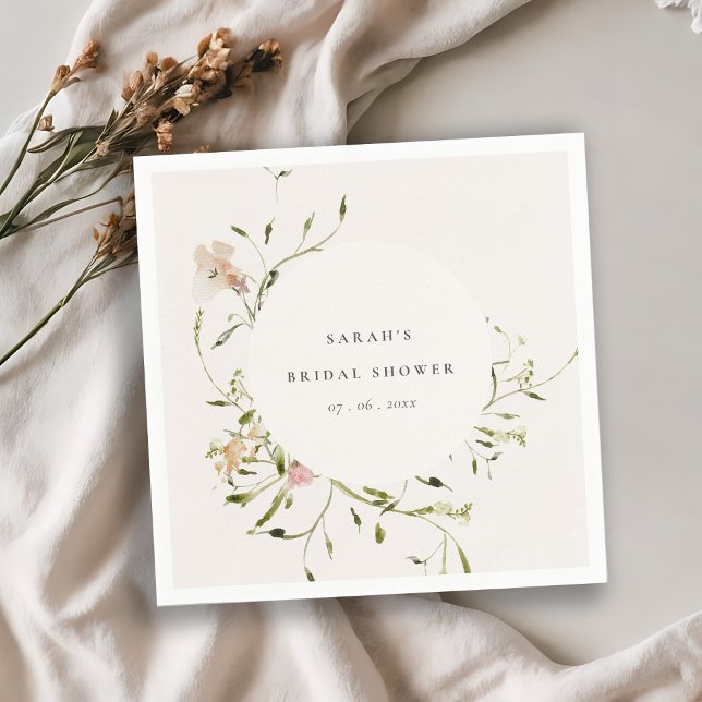 Soft Blush Meadow Floral Wreath Bridal Shower Napkin (Creator Uploaded)