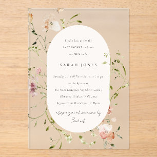 Soft Blush Meadow Watercolor Floral Baby Shower Acrylic Invitations