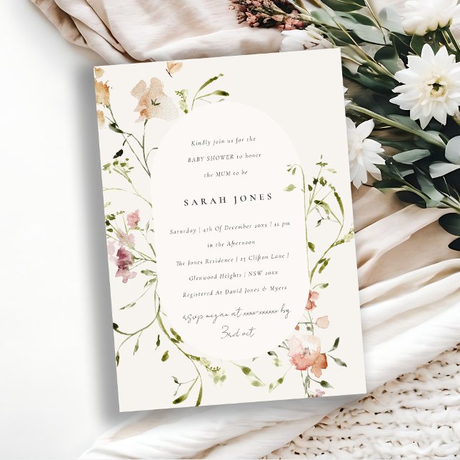 Soft Blush Meadow Watercolor Floral Baby Shower Invitation (Creator Uploaded)