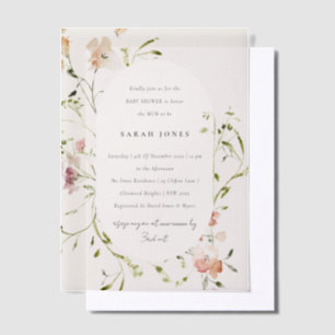 Soft Blush Meadow Watercolor Floral Baby Shower Vellum Invitations