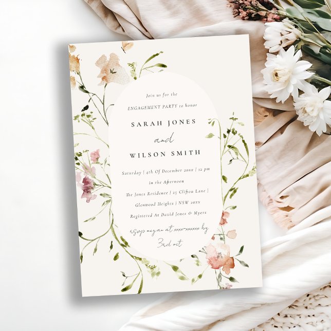 Soft Blush Meadow Watercolor Floral Engagement Invitation (Creator Uploaded)