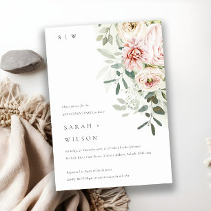 Soft Blush Peonies Eucalyptus Foliage Engagement Invitation