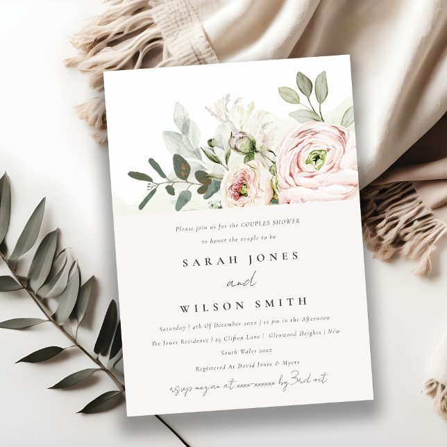 Soft Blush Peony Eucalyptus Foliage Couples Shower Invitation (Creator Uploaded)
