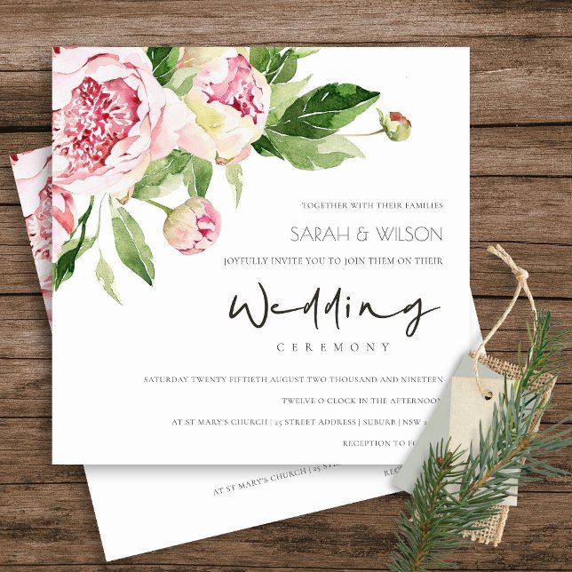 SOFT BLUSH PEONY FLORAL BUNCH WATERCOLOR WEDDING  INVITATION (Creator Uploaded)