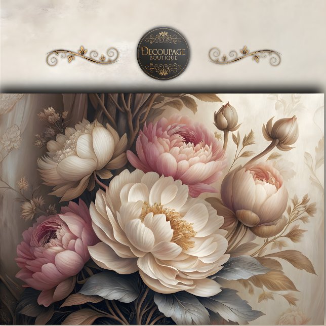 Soft Blush Peony Floral Decoupage Tissue Paper (Soft Blush Peony Floral Decoupage Tissue Paper)