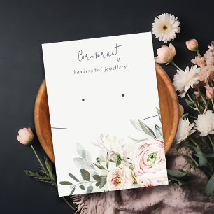 Soft Blush Peony Floral Earring Necklace Holder Business Card