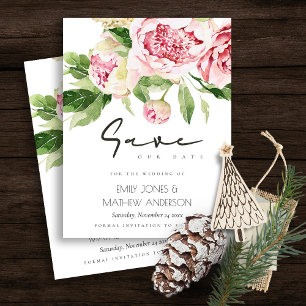 SOFT BLUSH PEONY FLORAL WATERCOLOR SAVE THE DATE ANNOUNCEMENT POSTCARD