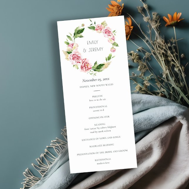 SOFT BLUSH PEONY FLORAL WEDDING CEREMONY PROGRAM (Creator Uploaded)