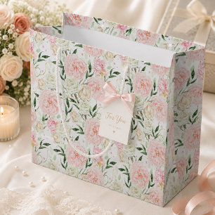 Soft Blush Peony & Rose Watercolor Floral Pattern Large Gift Bag