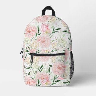 Soft Blush Peony & Rose Watercolor Floral Pattern Printed Backpack