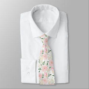 Soft Blush Peony & Rose Watercolor Floral Pattern Tie