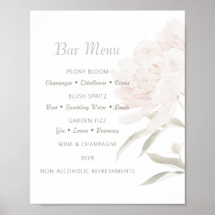 Soft Blush Peony Wedding Bar Menu  Poster