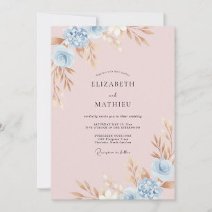 Soft Blush Periwinkle Ranunculus Eucalyptus Weddin Invitation