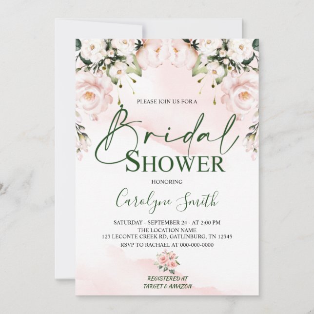 Soft Blush Pink Bridal Shower invitation Template (Front)