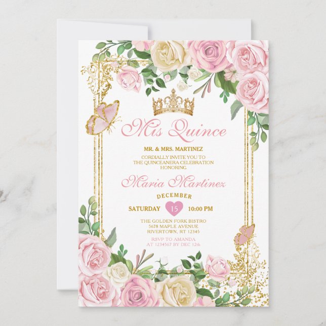 Soft Blush Pink Crown Girl Quinceañera 15 Party Invitation (Front)