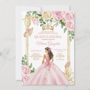 Soft Blush Pink Crown Princess Girl Quinceañera 15 Invitation