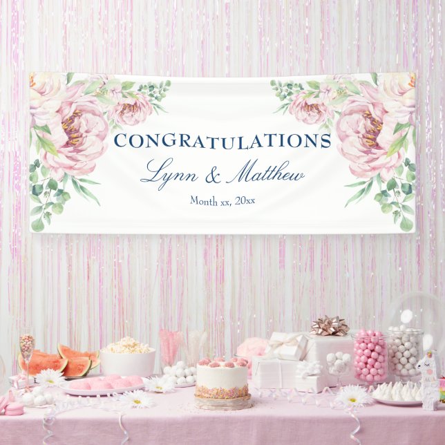 Soft Blush Pink Elegant Floral Wedding Banner (Party)
