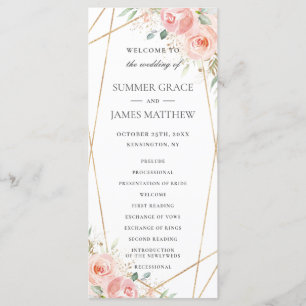 Soft Blush Pink Floral Geometric Wedding Program