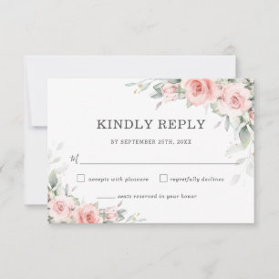 Soft Blush Pink Floral Greenery Wedding RSVP Card