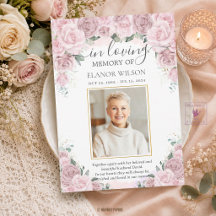 Soft Blush Pink Floral Photo Funeral Memorial