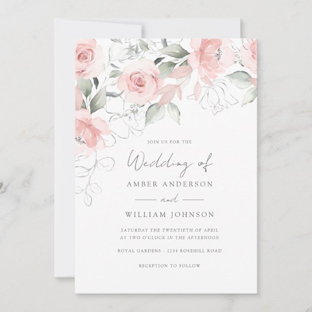 Soft Blush Pink Floral Wedding  Invitation (Front)